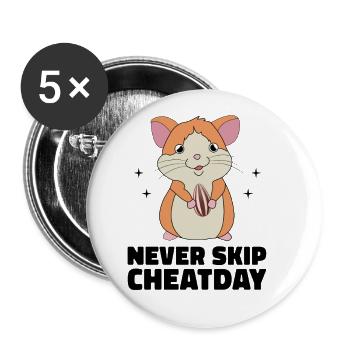 Never Skip Cheatday Hamster Pet Owner Animal Lover - Buttons groß 56 mm (5er Pack) - Weiß - Vorne