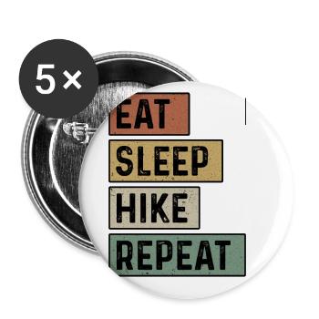 Eat Sleep Hike Repeat Trekking Mountaineering Hiki - Buttons groß 56 mm (5er Pack) - Weiß - Vorne