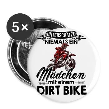 Unterschätze Niemals Ein Mädchen Mit Einem Dirt Bi - Buttons groß 56 mm (5er Pack) - Weiß - Vorne