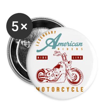 Legendary American Riders Ride Live Motorcycle Rid - Buttons groß 56 mm (5er Pack) - Weiß - Vorne