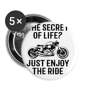The Secret Of Life Just Enjoy The Ride Biker Motor - Buttons groß 56 mm (5er Pack) - Weiß - Vorne