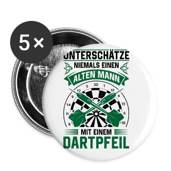 Unterschätze Niemals Einen Mit Einem Dartpfeil Dar - Buttons groß 56 mm (5er Pack) - Weiß - Vorne