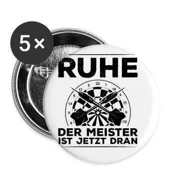 Ruhe Der Meister Ist Jetzt Dran Dartspieler Darter - Buttons groß 56 mm (5er Pack) - Weiß - Vorne