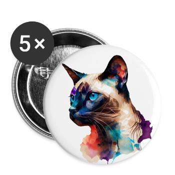 Multi-colored portrait of a Siamese cat Watercolor - Buttons large 2.2''/56 mm (5-pack) - white - Front