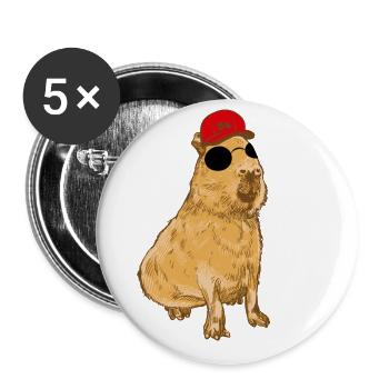 Cool Capybara - Wasserschwein - Cappy - Buttons groß 56 mm (5er Pack) - Weiß - Vorne