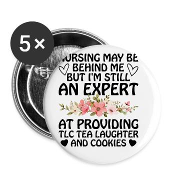 Grand-mère retraitée Pension Infirmière infirmière en soins infirmiers - Lot de 5 grands badges (56 mm) - blanc - Devant