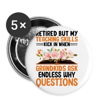 Grand-mère à la retraite pensionnée Enseignante de pension Teach Re - Lot de 5 grands badges (56 mm) - blanc - Devant