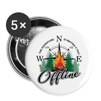 Offline Camping ist für Camper in der wilden Natur - Buttons groß 56 mm (5er Pack) - Weiß - Vorne