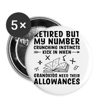 Retired Grandma Pensioner Pension Accountant Bank - Buttons large 2.2''/56 mm (5-pack) - white - Front