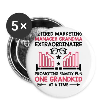 Pensionierte Oma Rentner Rentenvermarkter Marketi - Buttons groß 56 mm (5er Pack) - Weiß - Vorne