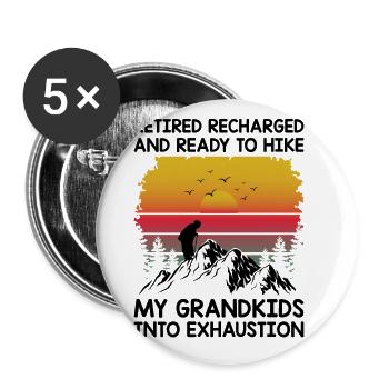Hiking Retired Grandma Pensioner Pension Hiker Tre - Buttons large 2.2''/56 mm (5-pack) - white - Front