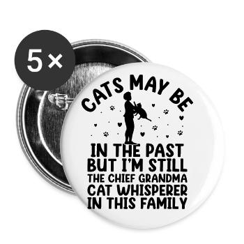 Amoureux des chats Grand-mère retraitée Retraité Propriétaire de chat Chat - Lot de 5 grands badges (56 mm) - blanc - Devant