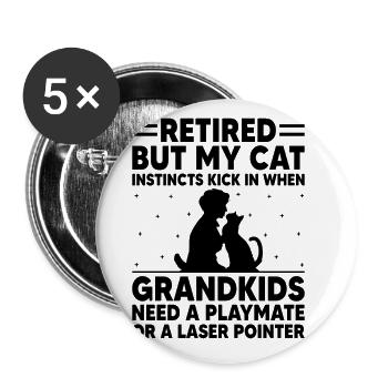 Amoureux des chats Grand-mère retraitée Retraité Propriétaire de chat Chat - Lot de 5 grands badges (56 mm) - blanc - Devant