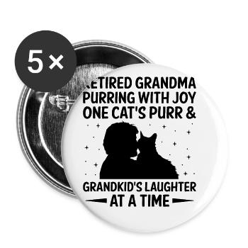 Amoureux des chats Grand-mère retraitée Retraité Propriétaire de chat Chat - Lot de 5 grands badges (56 mm) - blanc - Devant