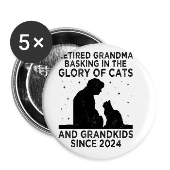 Amoureux des chats Grand-mère retraitée Retraité Propriétaire de chat Chat - Lot de 5 grands badges (56 mm) - blanc - Devant