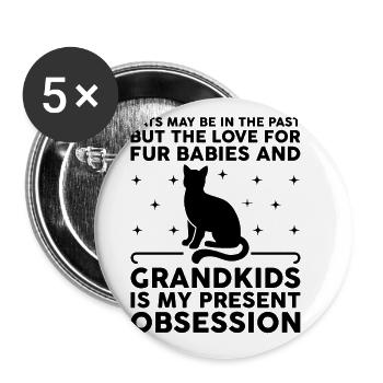 Amoureux des chats Grand-mère retraitée Retraité Propriétaire de chat Chat - Lot de 5 grands badges (56 mm) - blanc - Devant