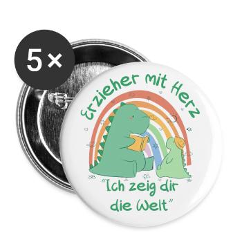 Erzieher mit Herz - Ich zeig dir die Welt - Buttons groß 56 mm (5er Pack) - Weiß - Vorne