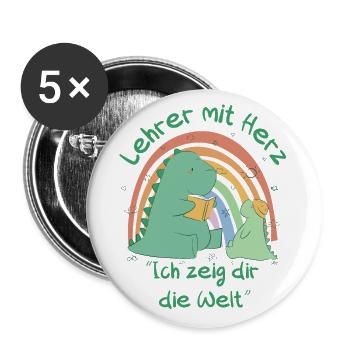 Lehrer mit Herz - Ich zeig dir die Welt - Buttons groß 56 mm (5er Pack) - Weiß - Vorne