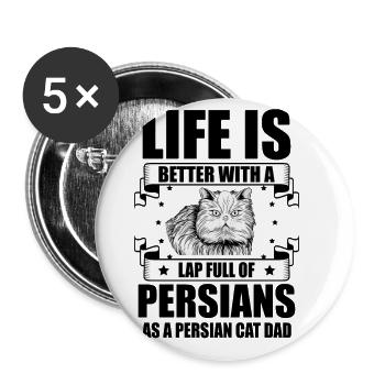 Perserkatze Katzenliebhaber Katzenbesitzer Perserlanghaar C - Buttons groß 56 mm (5er Pack) - Weiß - Vorne