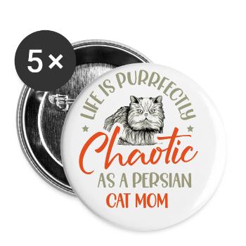 Perserkatze Katzenliebhaber Katzenbesitzer Perserlanghaar C - Buttons groß 56 mm (5er Pack) - Weiß - Vorne