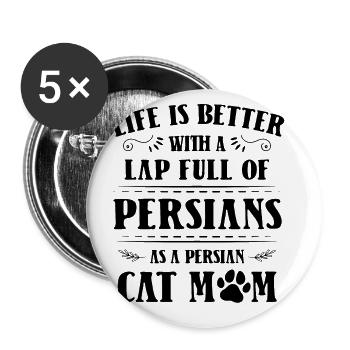 Perserkatze Katzenliebhaber Katzenbesitzer Perserlanghaar C - Buttons groß 56 mm (5er Pack) - Weiß - Vorne