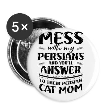 Perserkatze Katzenliebhaber Katzenbesitzer Perserlanghaar C - Buttons groß 56 mm (5er Pack) - Weiß - Vorne