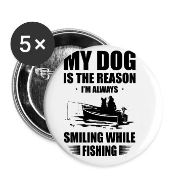 Angeln Hundebesitzer Hundeliebhaber Perfect Fishing Funn - Buttons groß 56 mm (5er Pack) - Weiß - Vorne