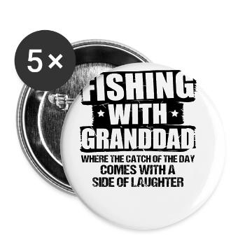 Fishing Granddad Grandpa Fisherman Grandkid Funny - Buttons large 2.2''/56 mm (5-pack) - white - Front