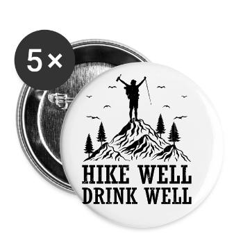 Wandern Wanderer Natur Trekking Outdoor Bergsteigerin - Buttons groß 56 mm (5er Pack) - Weiß - Vorne