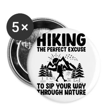 Randonnée Randonnée en plein air Alpinisme Trekking Natur - Lot de 5 grands badges (56 mm) - blanc - Devant