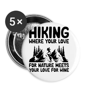 Wandern Natur Trekking Bergsteigen Wanderer Outdoo - Buttons groß 56 mm (5er Pack) - Weiß - Vorne