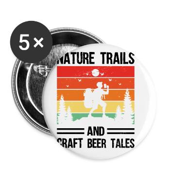 Wandern Wanderer Natur Trekking Outdoor Bergsteigerin - Buttons groß 56 mm (5er Pack) - Weiß - Vorne