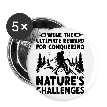 Wandern Natur Bergsteigen Trekking Outdoor Wandern - Buttons groß 56 mm (5er Pack) - Weiß - Vorne