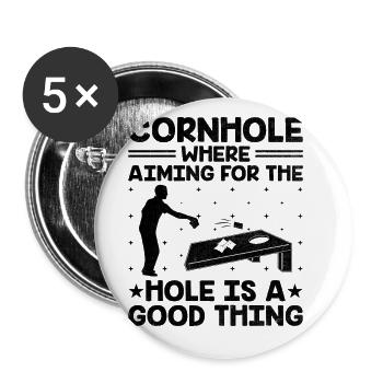 Joueurs De Cornhole Cornhole Sports Drôle De Cornhole Be - Lot de 5 grands badges (56 mm) - blanc - Devant