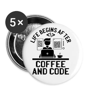 Coffee Coding Programmer Coder Developer Nerd Coff - Buttons large 2.2''/56 mm (5-pack) - white - Front