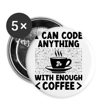 Coffee Coding Programmer Coder Developer Nerd Coff - Buttons large 2.2''/56 mm (5-pack) - white - Front