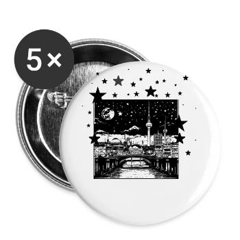 Berlin,skyline,stars,stencil,at night - Buttons large 2.2''/56 mm (5-pack) - white - Front