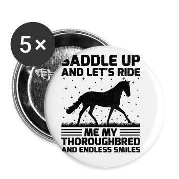 Courses de chevaux pur-sang Équitation Chevaux équestres - Lot de 5 grands badges (56 mm) - blanc - Devant