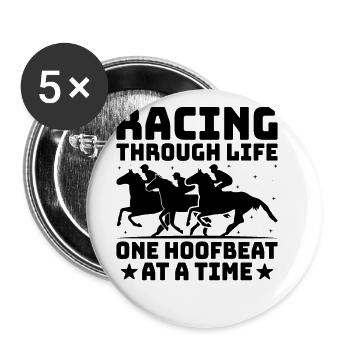 Courses de chevaux pur-sang Équitation Chevaux équestres - Lot de 5 grands badges (56 mm) - blanc - Devant