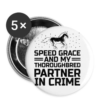 Courses de chevaux pur-sang Équitation Chevaux équestres - Lot de 5 grands badges (56 mm) - blanc - Devant
