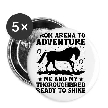Courses de chevaux pur-sang Équitation Chevaux équestres - Lot de 5 grands badges (56 mm) - blanc - Devant