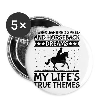 Courses de chevaux pur-sang Équitation Chevaux équestres - Lot de 5 grands badges (56 mm) - blanc - Devant