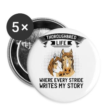 Chevaux pur-sang Courses Équitation Chevaux équestiens - Lot de 5 grands badges (56 mm) - blanc - Devant