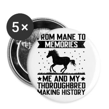 Courses de chevaux pur-sang Équitation Chevaux équestres - Lot de 5 grands badges (56 mm) - blanc - Devant