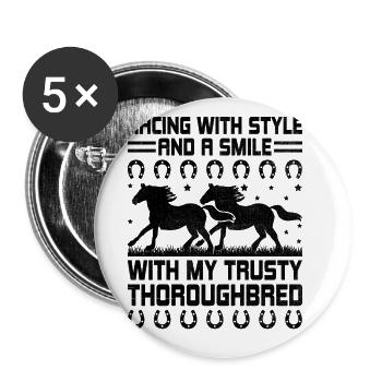 Courses de chevaux pur-sang Équitation Chevaux équestres - Lot de 5 grands badges (56 mm) - blanc - Devant