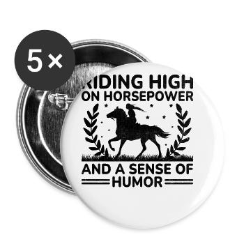 Courses de chevaux pur-sang Équitation Chevaux équestres - Lot de 5 grands badges (56 mm) - blanc - Devant