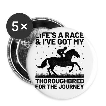 Courses de chevaux pur-sang Équitation Chevaux équestres - Lot de 5 grands badges (56 mm) - blanc - Devant