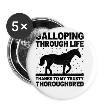 Courses de chevaux pur-sang Équitation Chevaux équestres - Lot de 5 grands badges (56 mm) - blanc - Devant