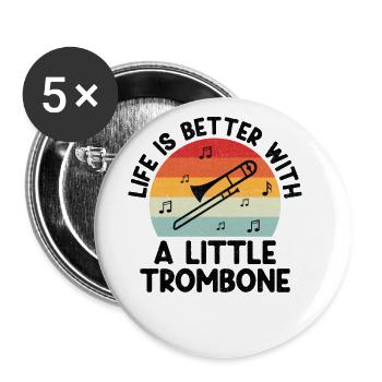 Trombonist Trombone Player Marching Band Trombone - Buttons large 2.2''/56 mm (5-pack) - white - Front