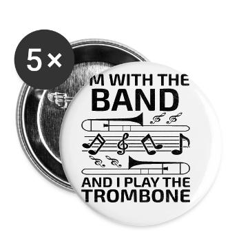 Trombonist Trombone Player Marching Band Trombone - Buttons large 2.2''/56 mm (5-pack) - white - Front